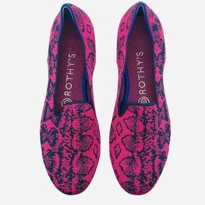 Rothy's The Loafer Retired Fuchsia Navy Snake Print Knit Flats